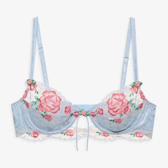 New! For Love And Lemons Blue Vintage Rose Eyelet Bra Size 32A 51325